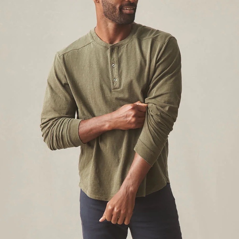 American Giant Broken-In Premium Slub Henley T Shirt Mens Medium Olive Green