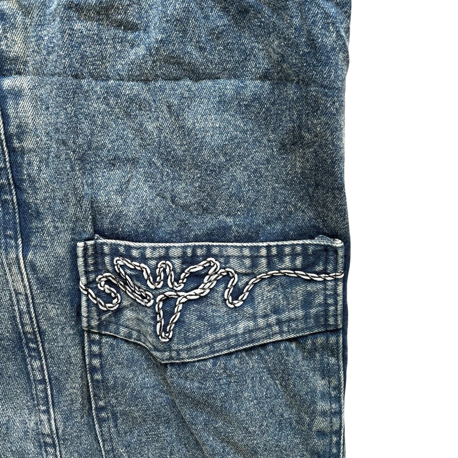 Womens Vintage Acid Wash Denim Blazer Jacket Embroidered Retro Mod Indie 16 image 3