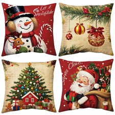 Christmas Pillow Covers 18x18 inch Set of 4, Christmas Decorations Cushion Co...