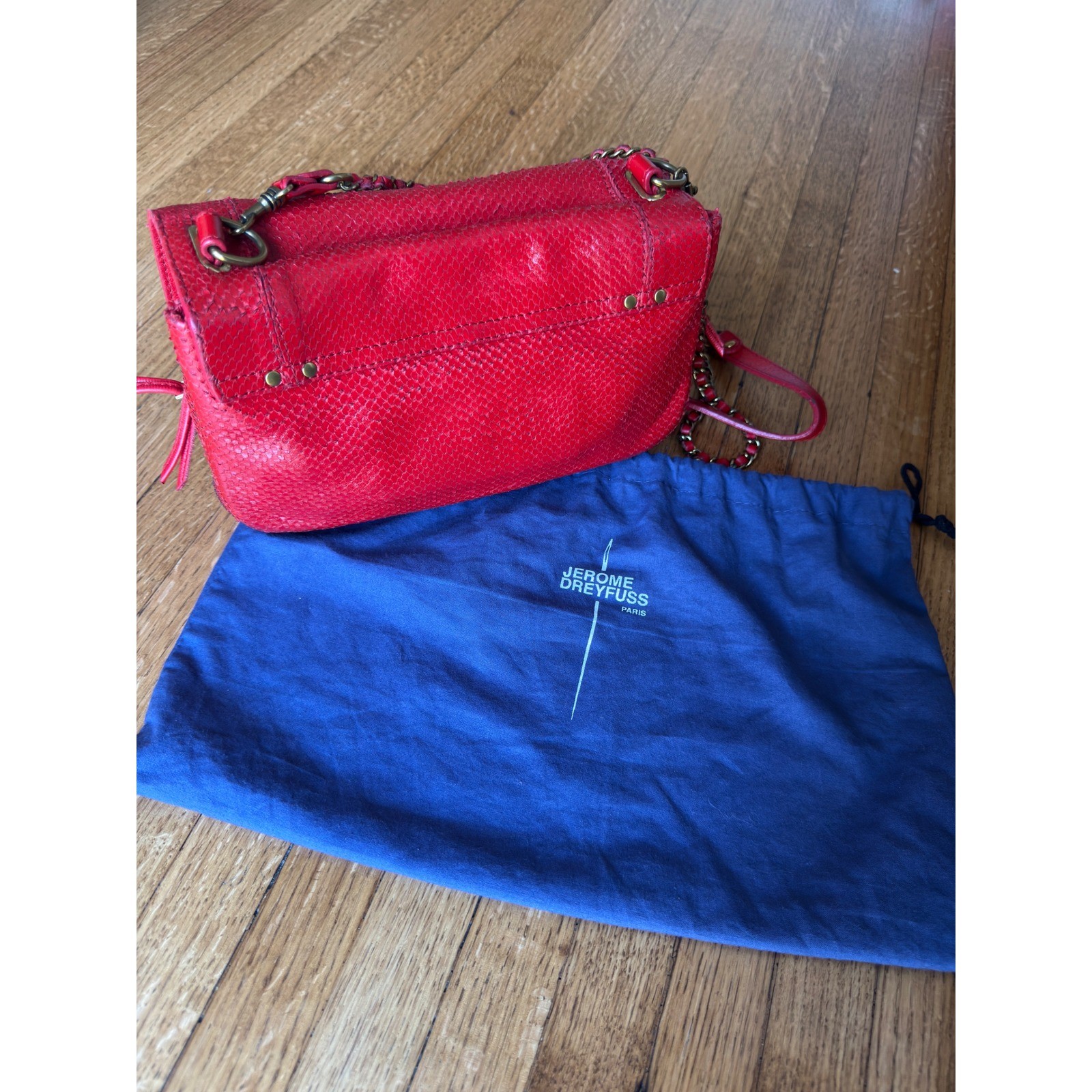 Jerome Dreyfuss Red Python Embossed Leather Shoul… - image 13