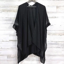 Jessica McClintock Black Sheer Kimono Silver Rhinestone Embellished Shawl