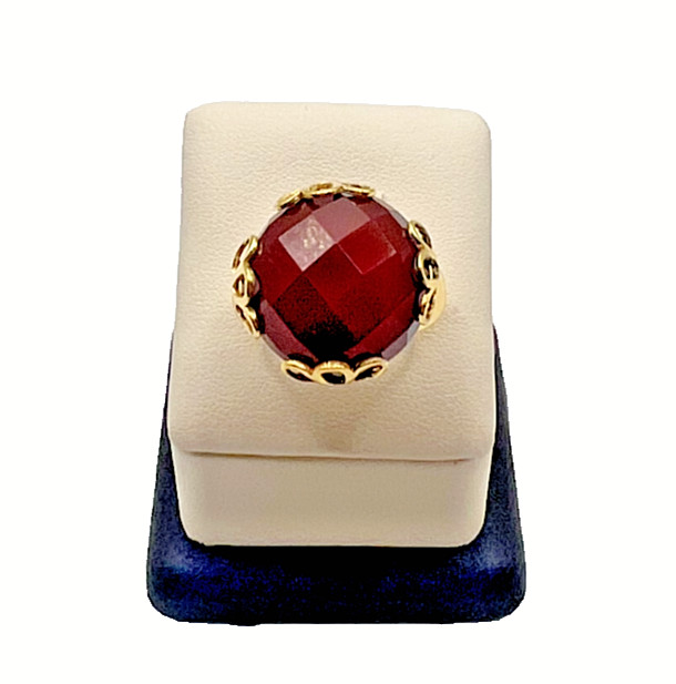 Sterling Silver Garnet Yellow-Tone Dome Ring