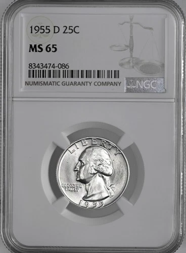 1955-D  25C WASHINGTON SILVER QUARTER "DENVER MINT" NGC MS65 #8343474-086