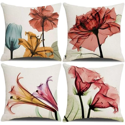 Kissenbezüge Baumwolle Leinen 45x45cm 4er Set modern geometrisch Wohnzimmer - Bild 1 von 4