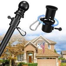 House Flag Pole Kit - 6ft Tangle Free Heavy Duty Flag Holder for Outside Hous...