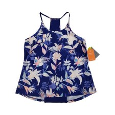 Tek Gear Workout Tank Top Womens L Moisture Wicking Navy Blue Floral Racerback