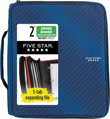 Zipper Binder, 2 Inch 3-Ring Binder with round Rings, 5-Tab Expanding