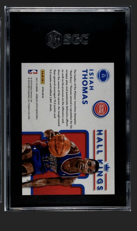 2017-18 Donruss Optic Hall Kings Orange Prizm Isiah Thomas HOF 3/9 SGC 10 POP 1 - Image 2 of 3