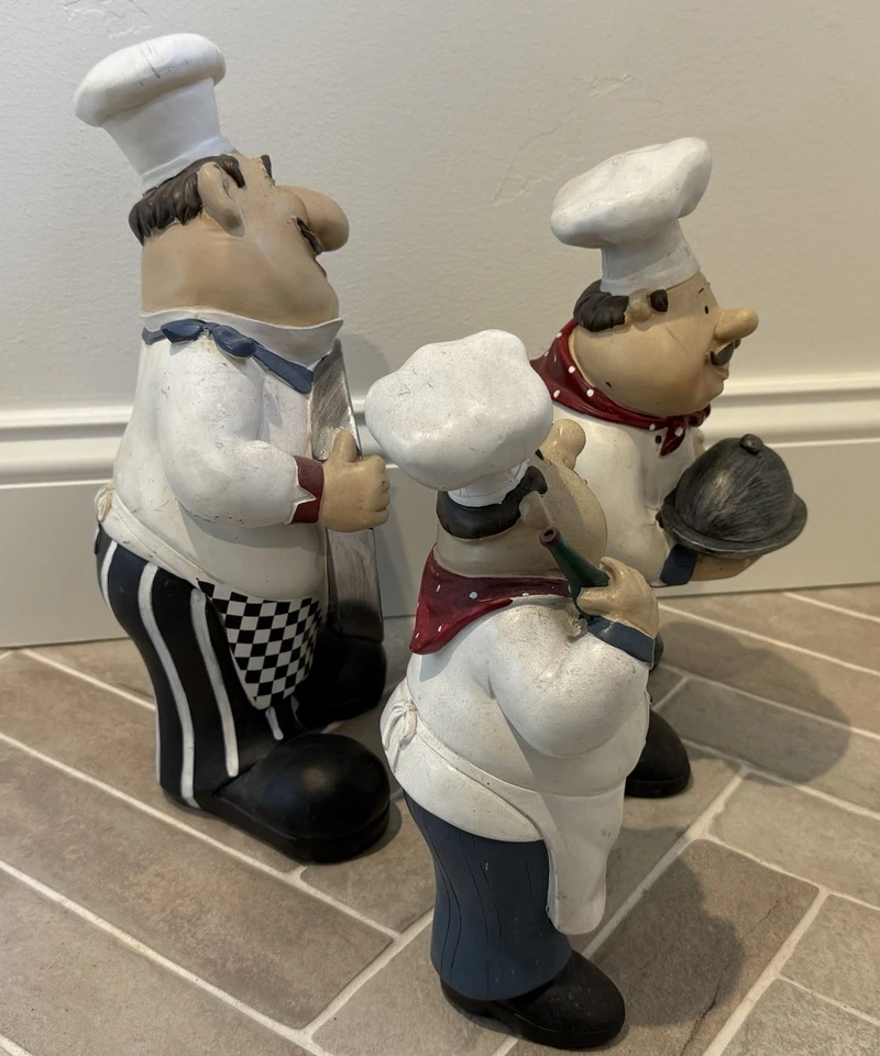 树脂厨师餐厅厨师雕像家庭厨房装饰品雕像装饰 - 3 件套 — 第 3/4 张图片