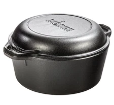NEW-5 Qt Cast Iron Double Dutch Oven with Skillet Lid, Pre-Seasoned, Made in USA