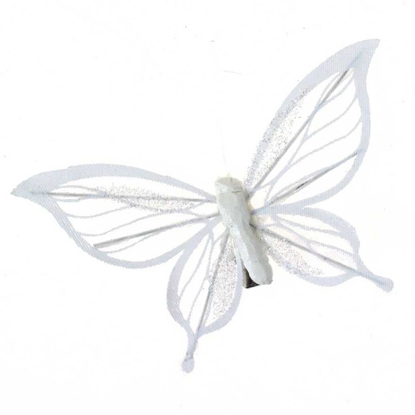 18 Schmetterlinge Weiß Glitzer 9Cm Metallclip Klammer Deko Butterfly FrüHling-image