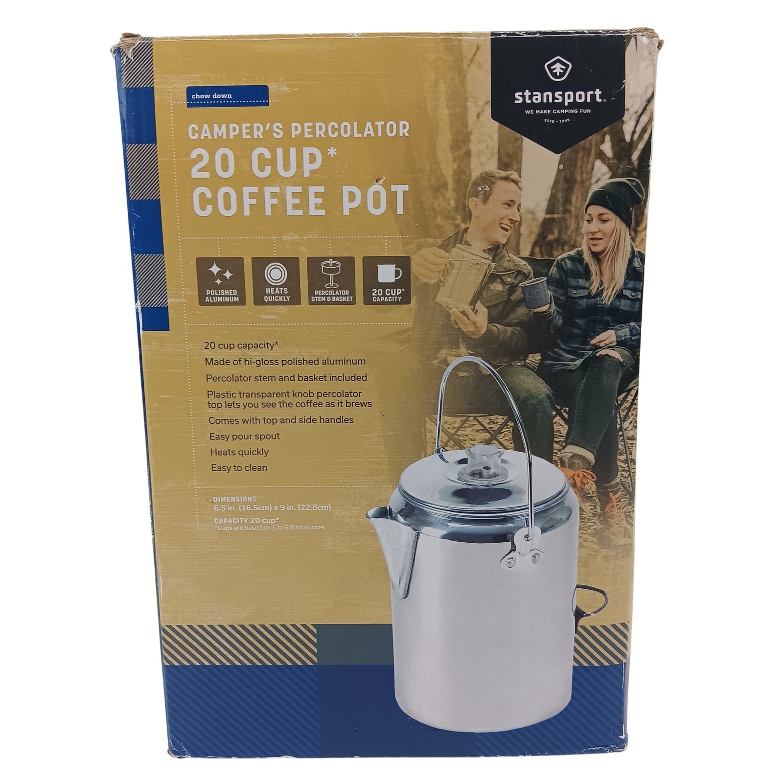 Stansport Camper's Percolator 20 Cup Coffee Pot Aluminum Outdoor Camping Coffee