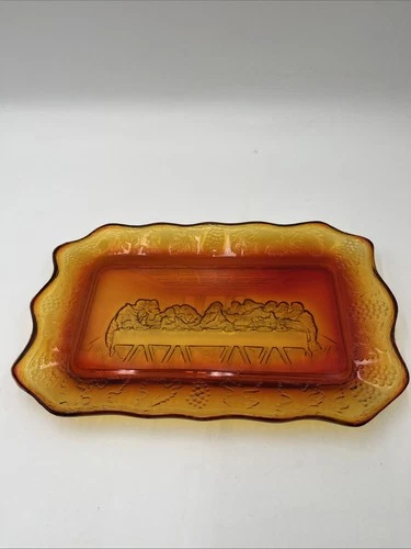 Vintage Amberina Indiana Glass Bread Plate The Last Supper 6 3/4” X 10 3/4”