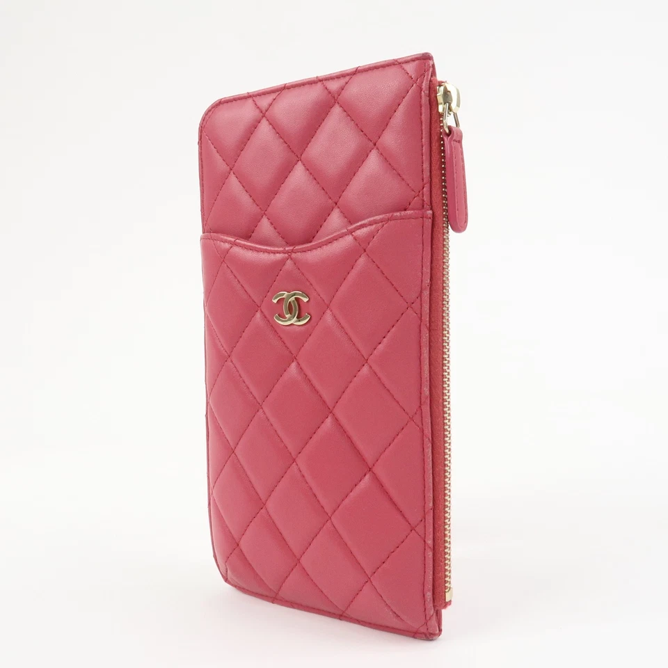 CHANEL COCO Mark Matelasse Lamb Skin Card Fragment Case Pink AP0225 Used F/S - Image 3 of 4