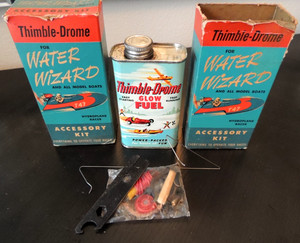 VINTAGE COX THIMBLE-DROME for WATER WIZARD GLOW FUEL  ACCESSORY TIN KIT W/ 2 ORI
