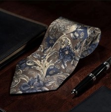BARRINGTON Brown Blue Floral Paisley Italian Silk Necktie Made in USA 56x3.75
