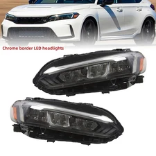 LED Headlight Assembly Chrome For 2022 2023 Honda Civic Sedan Left Right Pair