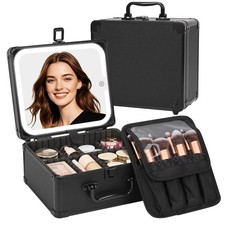 Makeup Case with Lighted Mirror, Travel Makeup Box with LED Mirror Makeup Org...