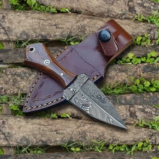 Handmade Small Damascus Steel Neck Knife Edc Fixed Blade Hunting Dagger