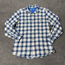 Eddie Bauer Shirt Mens Medium Blue Plaid Flannel Long Sleeve Button Travex