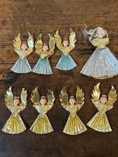 8 Vintage Christmas Koestel West Germany Angel Wax Head Tree Topper & Ornaments