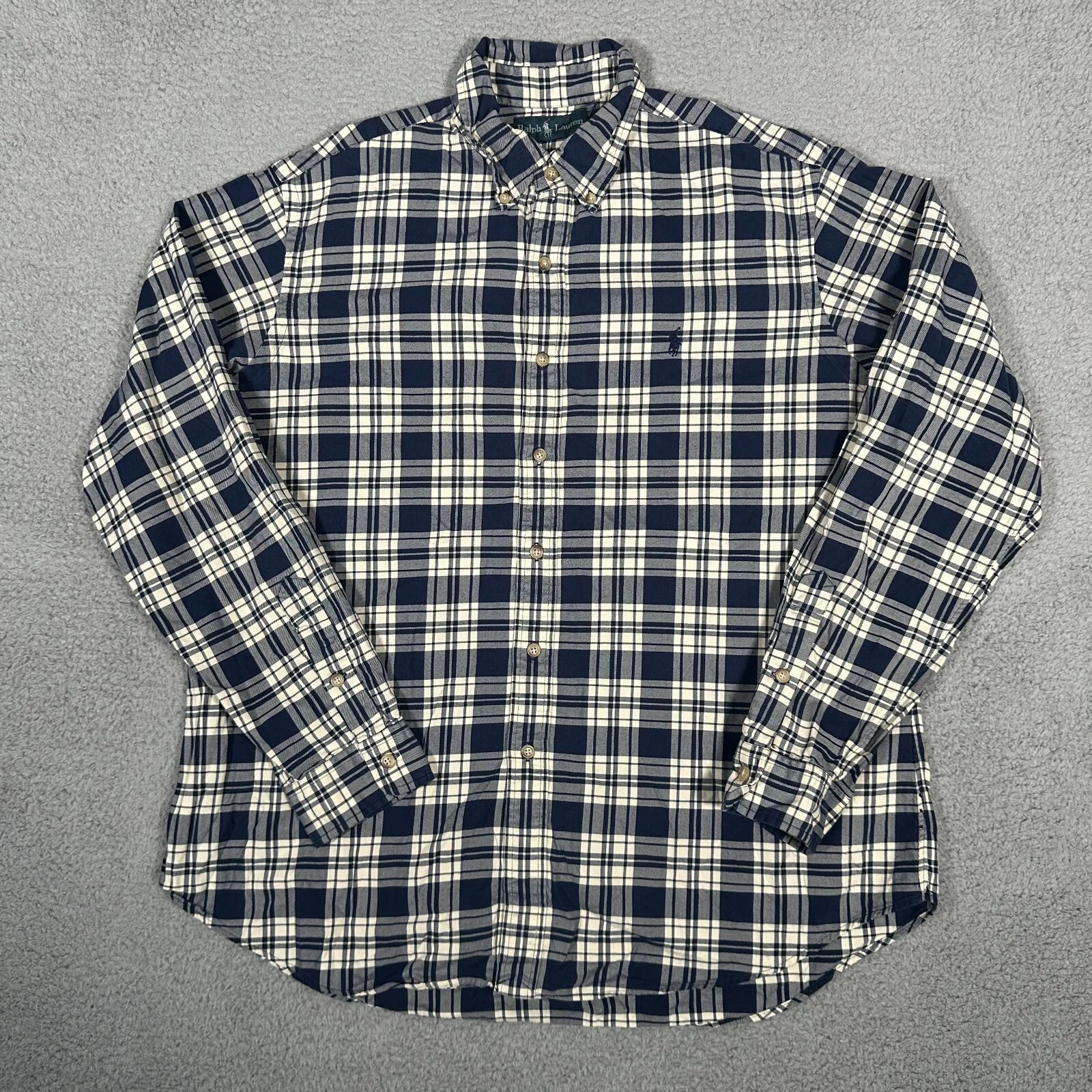Polo Ralph Lauren Shirt Mens XL Blue Cream Button Down Casual Pony Logo Cotton
