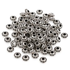 100pcs Tibetan Silver Alloy Metal Beads Carved Rondelle Loose Spacers 6.5x4mm