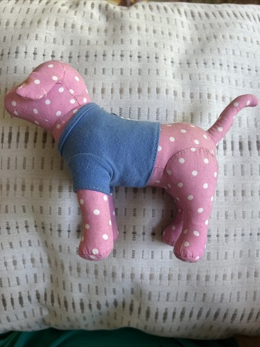 Victoria’s Secret LOVE PINK Plush Dog Pink Polka Dots Love Peace Blue Shirt - Picture 4 of 4