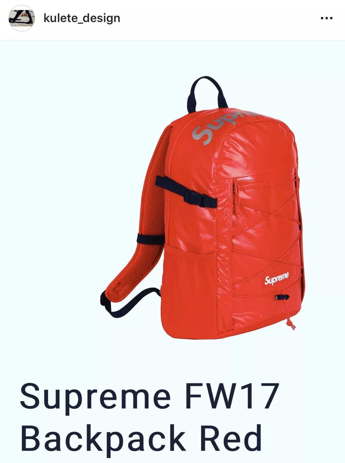Sac à dos rouge suprême authentique FW17, livraison rapide