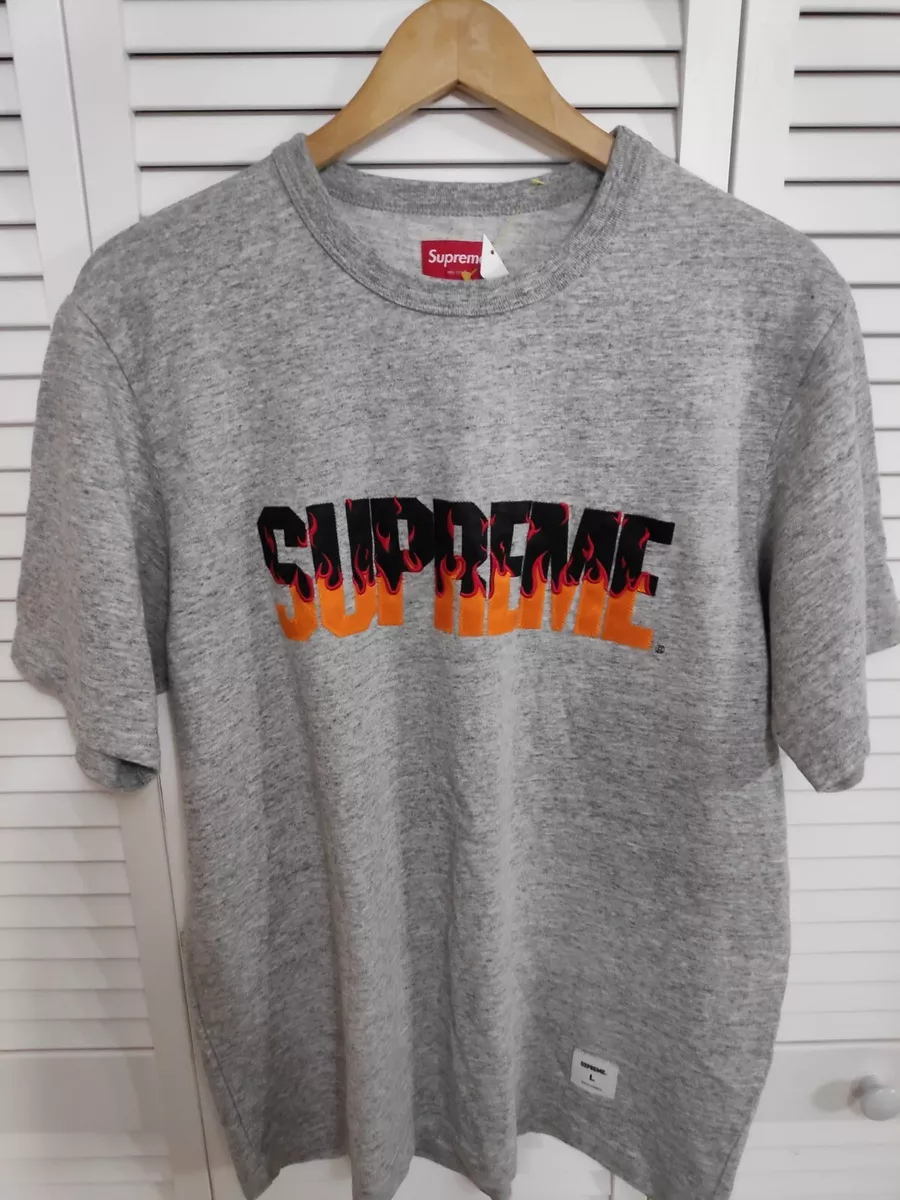 Supreme Mens Large Flames Stitched Spell Out T-Shirt P162 | eBay