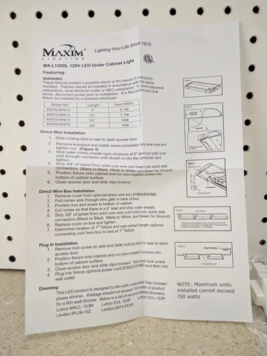 Maxim MAX-89972WT CounterMax MX-L120DL 7" 3000K LED Under Cabinet White - Picture 6 of 6