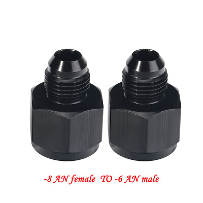 2x -8 AN Female -6 AN Male AN Flare Fitting Reducer Adapter 8AN to 6AN Black US