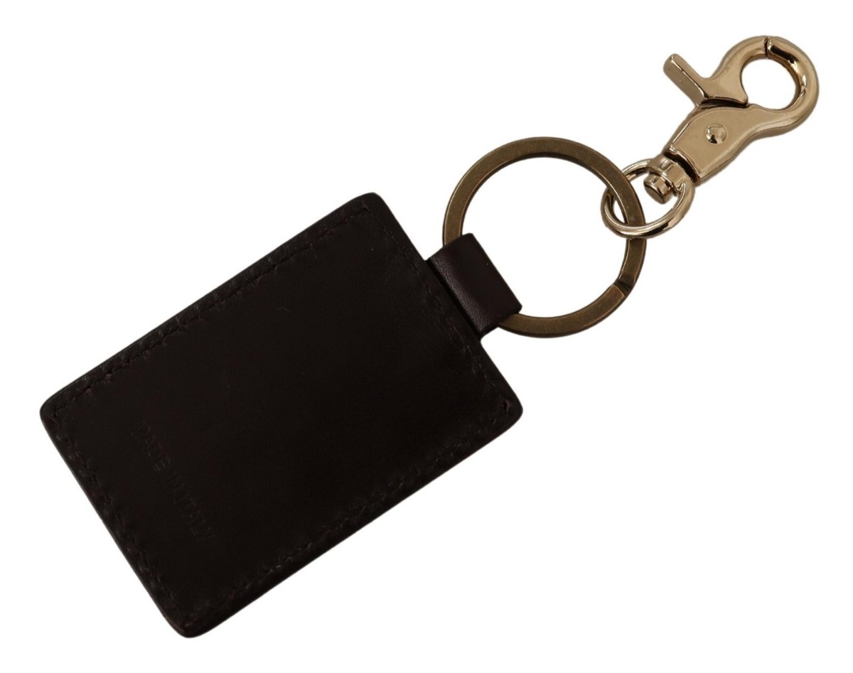 DOLCE & GABBANA Keychain D&G Brown Leather Logo Metal Ring