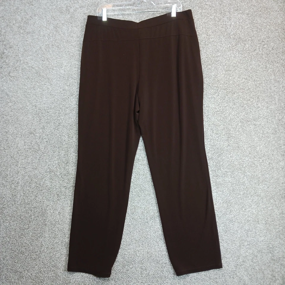 Susan Graver Everyday Pants Womens L Brown Elastic Waist Stretch Wide Leg Comfy - Image 3 of 4
