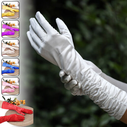 Vintage Bridal Gloves Wedding Mid-Length Satin Pleated Photo Gloves Party Prop - Picture 1 of 22
