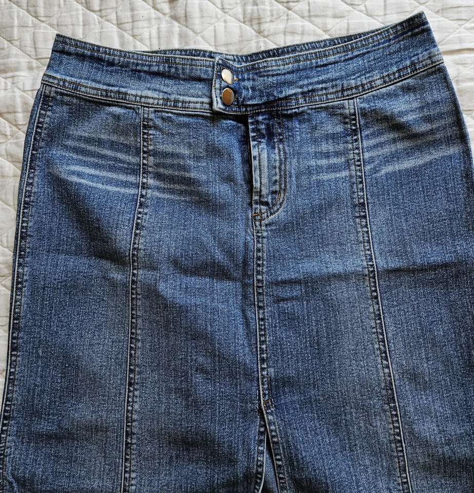 Женская Hot Kiss 💋Размер 11, Hi-Slit спереди синий джинсовой ткани двойной кнопка застежки юбка - Изображение 4 из 4