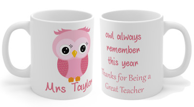 Personalisierte Eule Lehrer Tasse Geschenk Schule Empfang Kindergarten etc. 