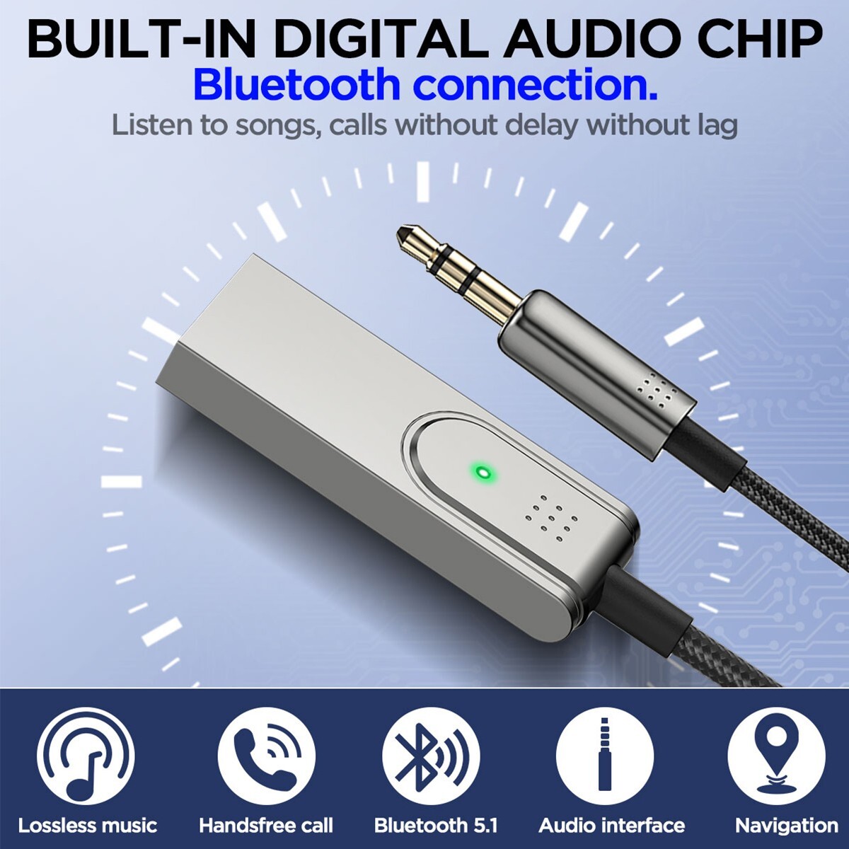 3.5mm to USB AUX Wireless Bluetooth 5.1 Receiver Car Home PC Audio 