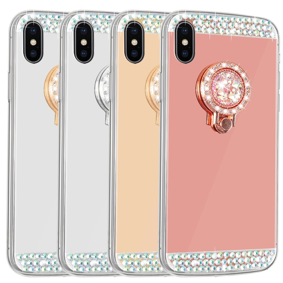 For iPhone X XS XR XS MAX Mirror Glitter Case Ring Holder Diamond