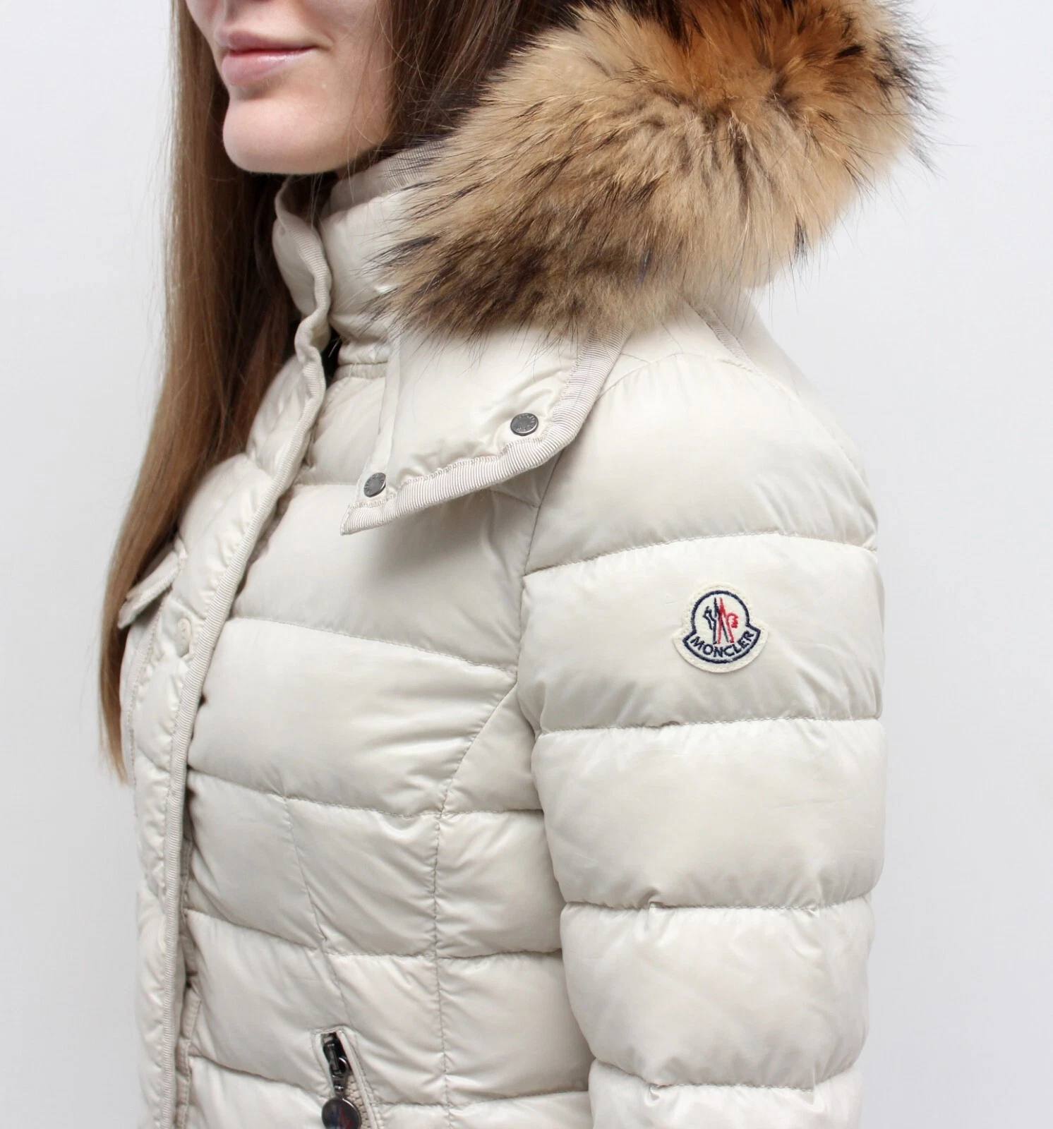 Giubbotto piumino trapuntato donna MONCLER Armoise con cappuccio bordo vera pelliccia taglia 1 S