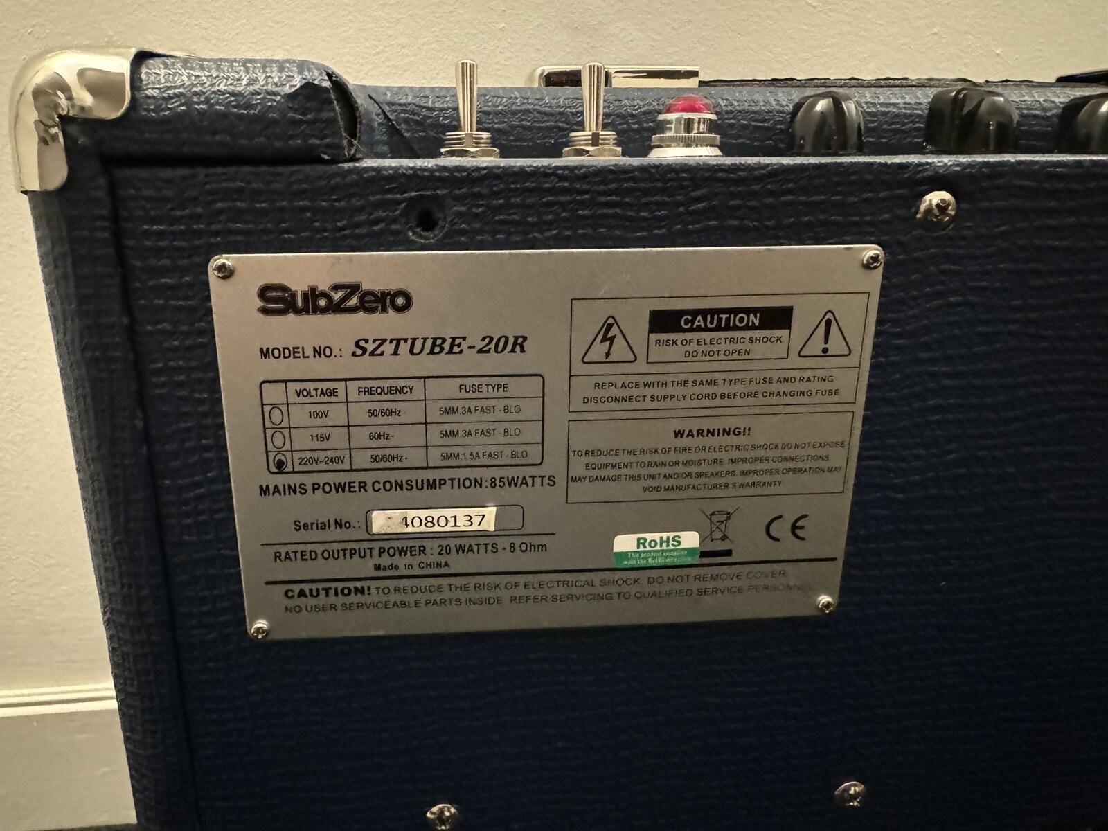 Subzero SZTUBE20R Valve Guitar Amplifier (Fender Blues Junior clone