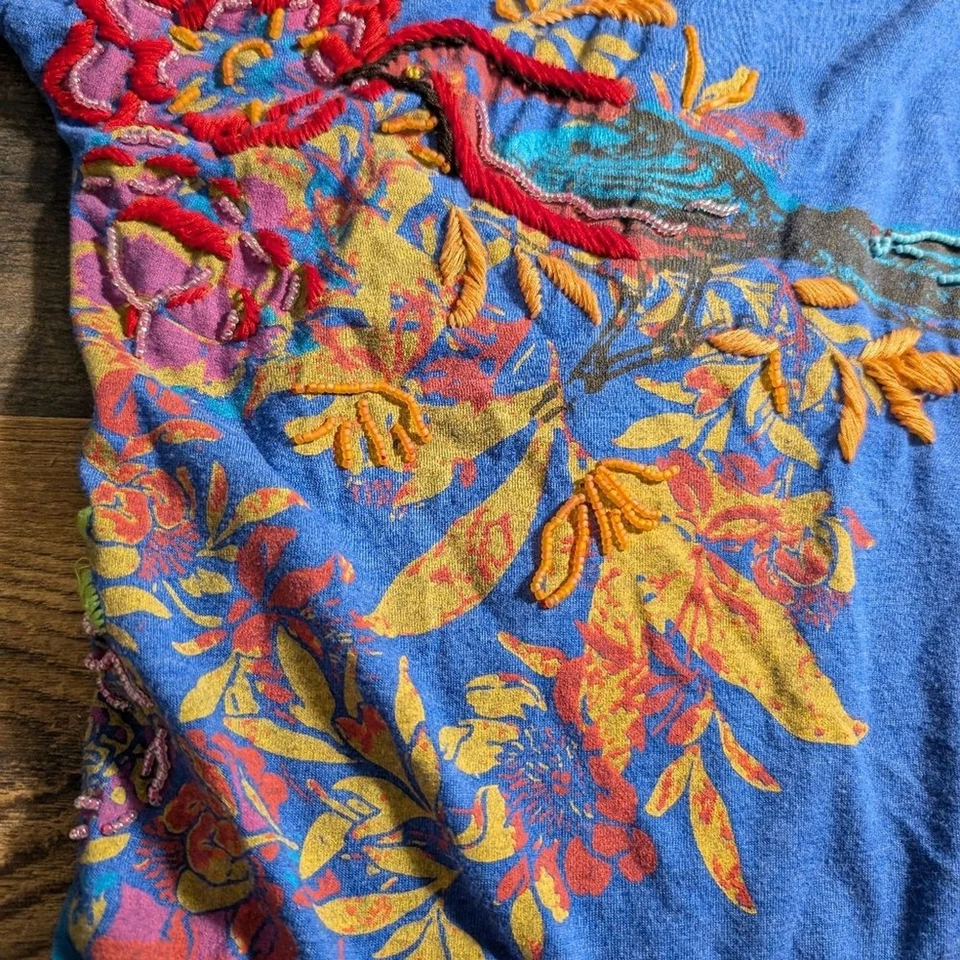 Double D Ranch 1x Flowy Loose Floral Tunic Top with embroidery and beading - Image 4 of 4