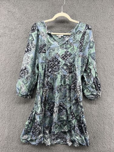 Calvin Klein Womens Long Sleeve Hi Low Peasant Dress Size 12 Blue Green Floral - Picture 1 of 9