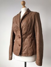 Rocha John Rocha Brown Leather Crinkle Wrinkle Creased Stitch Tailored Jacket 12