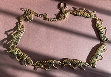 VTG 1997 NI Gold Tone Leopard Jungle Cat Chain Link Fashion Belt Womens