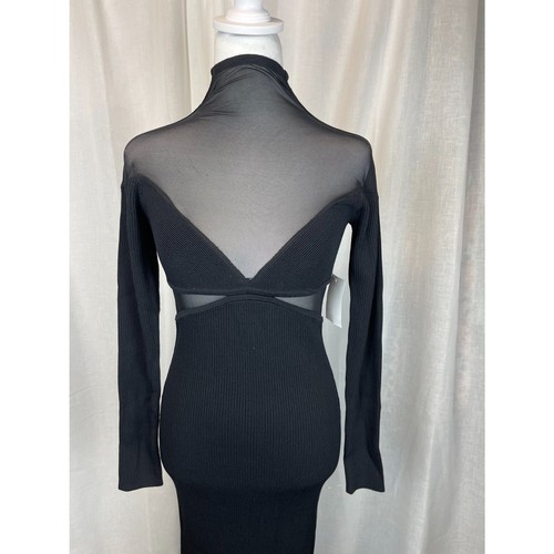 NWOT Bardot Revolve Black Mesh Sheer Cutout Ribbed Bodycon Midi Dress – Size S - Picture 4 of 8