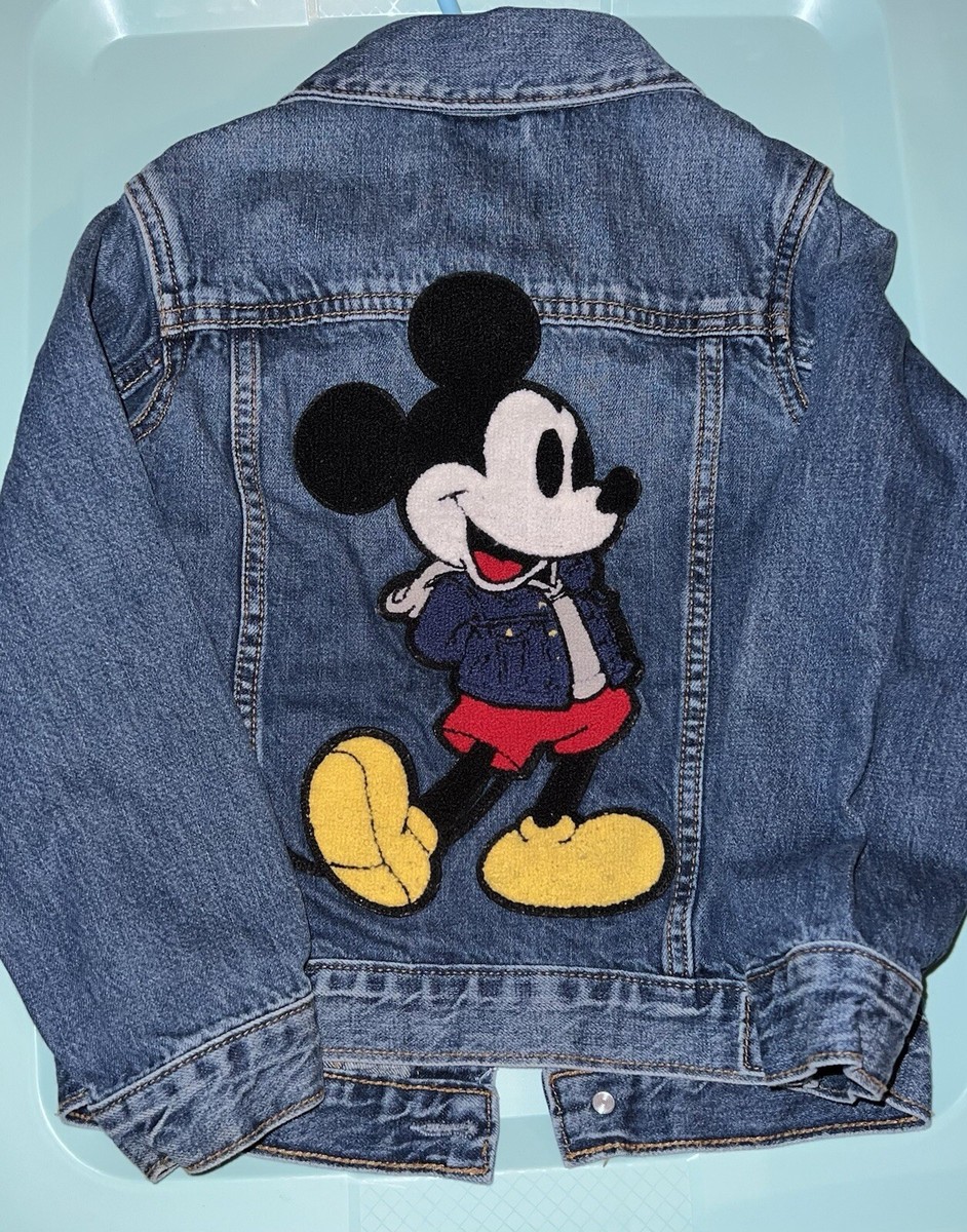 BABY GAP DISNEY MICKEY MOUSE PATCH Med Washed Blue DENIM JACKET Button  Size 5T