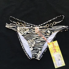 LULI FAMA Women's Hipster Bottom Black & White W/Rose Print Size Small C-86