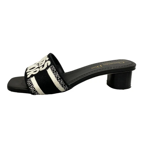Auth DIOR/ChristianDior DWAY talon coulissant KCO112EZD_S900 noir blanc jacquard