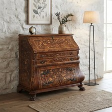 Ribalta Antica Noce Intarsi Floreali Essenze Varie Olanda XX Secolo Originale